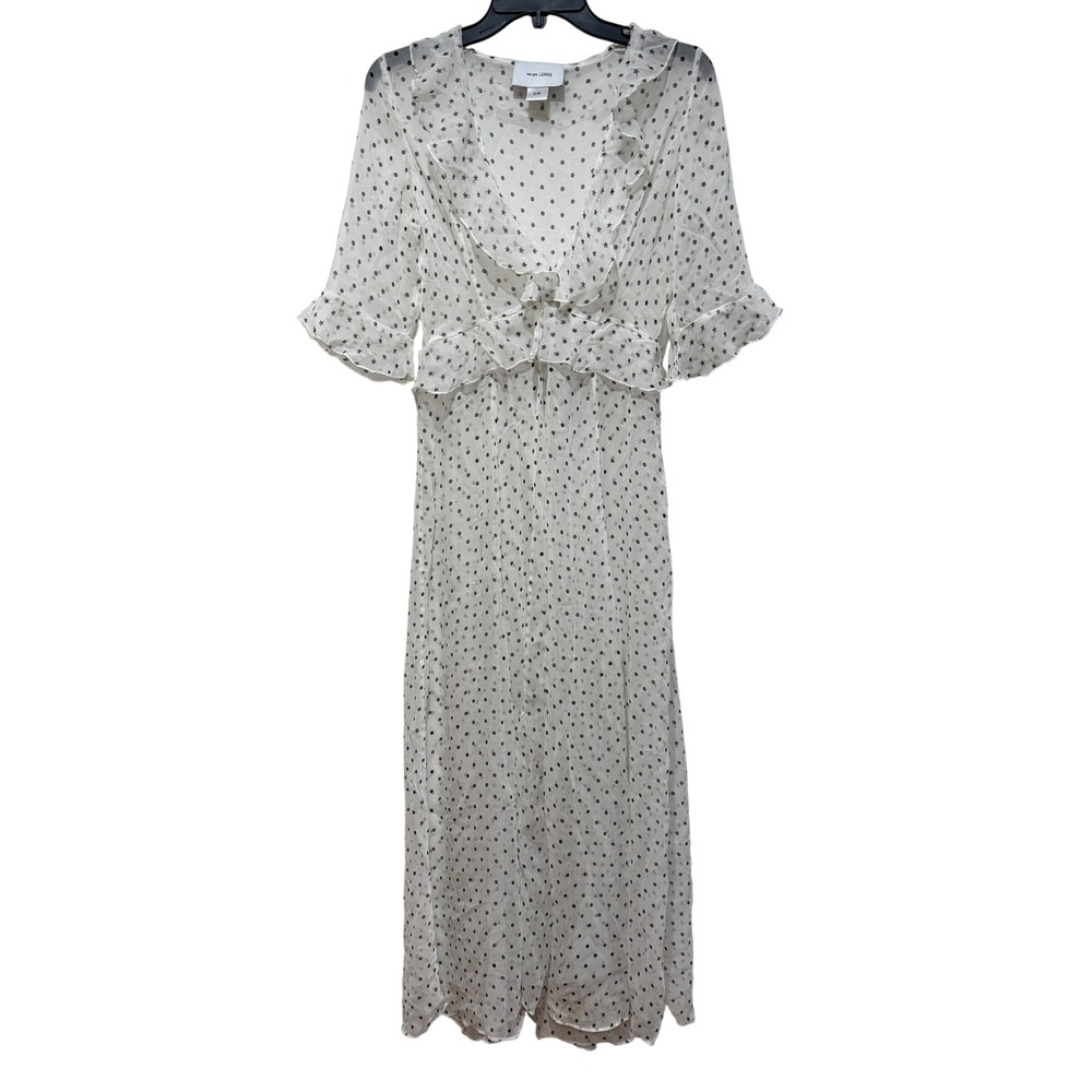 We Are Leone Sheer Ruffle Maxi Robe Dress White Polka Dot Star S/M Resort Vacati - Picture 2 of 16